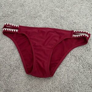 Maroon Hip Cutout Bikini Bottoms